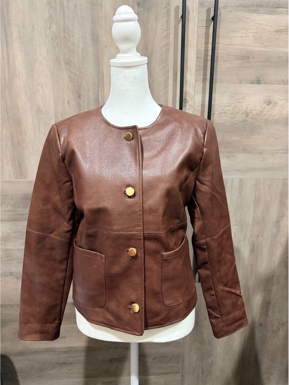 Michael Kors Women's Brown Faux Leather Button-Up Jacket Size S/P